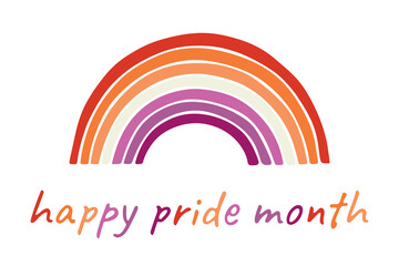 Colorful rainbow shape Lesbian pride flag Happy pride day LGBTQIA community Pride Month Vector hand drawn doodle for posters, stickers, logo, cards