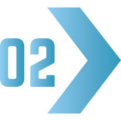 Number 02 In A Light Blue Gradient Arrow Shape On A White Background