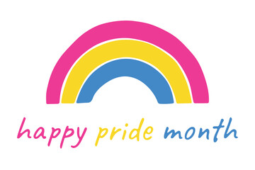 Colorful rainbow shape Pansexual pride flag Happy pride day LGBTQIA community Pride Month Vector hand drawn doodle for posters, stickers, logo, cards