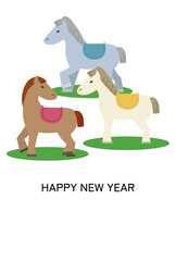 色違いの３頭の馬による午年年賀状イラスト