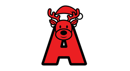 A red letter with a reindeer face and a Santa hat on top.