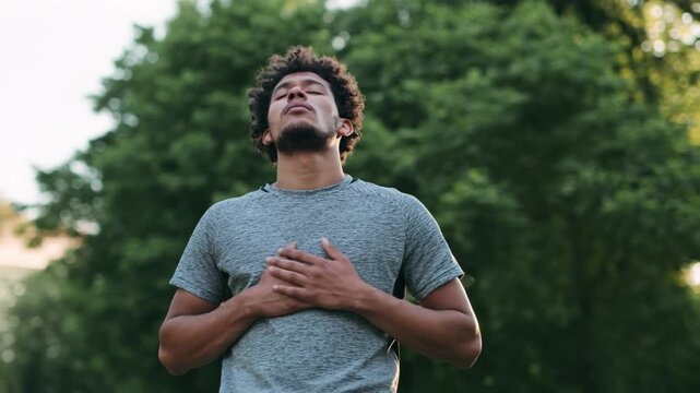 Inner Peace and Tranquility: An individual with closed eyes breathes deeply, radiating serenity as they embrace nature's tranquility and find solace in self-reflection.