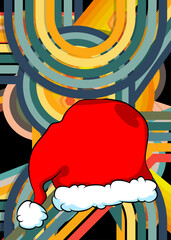Retro 70s Background with Santa Claus Hat. Groovy xmas 1970s art template. Minimalistic Vintage design poster. Old-fashioned color artwork.