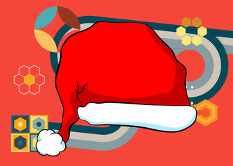 Retro 70s Background with Santa Claus Hat. Groovy xmas 1970s art template. Minimalistic Vintage design poster. Old-fashioned color artwork.