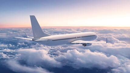 Jet Airplane Flying in the Sunset Sky