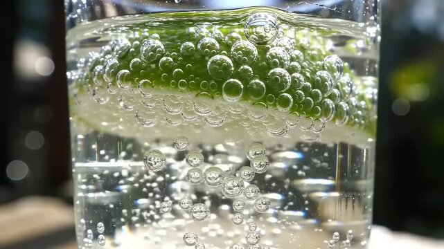 Lime in Sparkling Water with Bubbles.