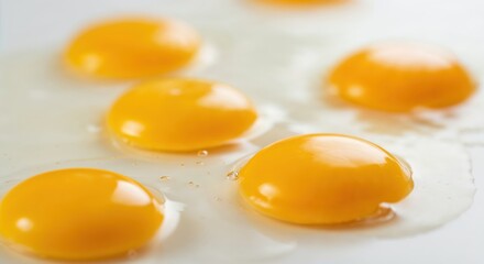 Egg Yolks: A close-up showcases vibrant, golden egg yolks in a sea of glistening egg white, hinting at culinary possibilities.