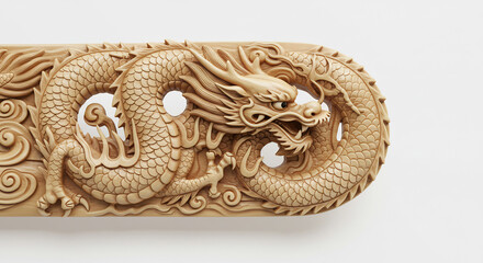 Majestic oriental dragon carved artwork elegantly displayed with rich texture under soft even illumination. AI Generated