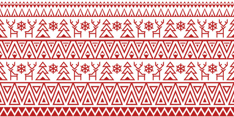 Seamless pattern with deer and trees. Geometric vector ornament in Scandinavian minimalist style. © Valerii