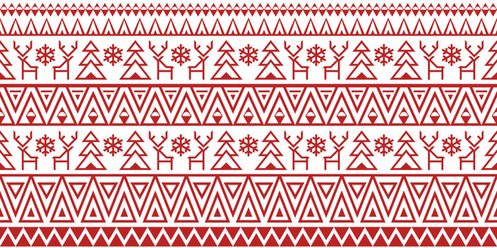 Seamless pattern with deer and trees. Geometric vector ornament in Scandinavian minimalist style.