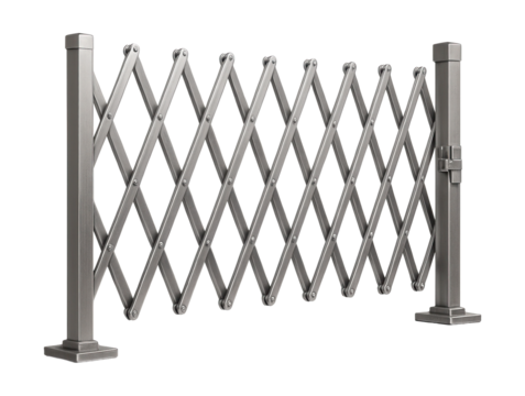 Expandable metal barrier gate with a folding scissor design.