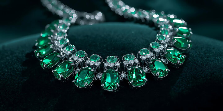 Elegant Emerald Necklace in Soft Lighting on Velvet Background