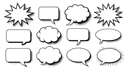 Fototapeta premium Retro comic speech bubbles pack for graphic design and social media posts
