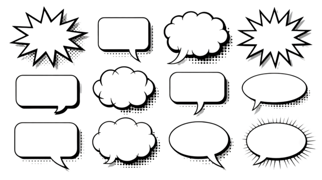 Retro comic speech bubbles pack for graphic design and social media posts