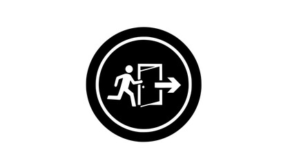 Obraz premium Emergency Exit Sign – Running Man to Door with Arrow, Fire Evacuation Safety Symbol 