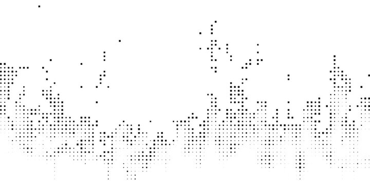 Abstract dotted halftone cityscape noise pattern background in monochrome