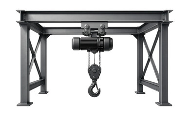 Overhead gantry system with rails and electric hoist for cargo handling.