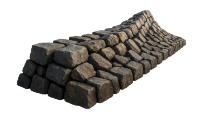 Rugged stone breakwater with a wave-splitting structure.