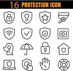 Protection Set | Safety & Security Outline Icons | Minimal Shield Collection