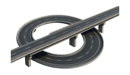 Interchange featuring a looped ramp and one overpass.