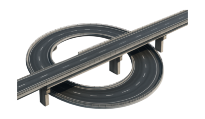 Interchange featuring a looped ramp and one overpass.