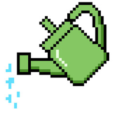 Pixel Watering Can Vector Ideal for gaming, gardening, home, and utility graphics, featuring a simple, retro 8-bit aesthetic.