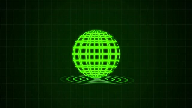 Green Futuristic Grid Globe Animation, simple world globe planet earth with cartographic grid loop animation.