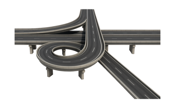 Half cloverleaf interchange featuring one loop ramp and three direct ramps.