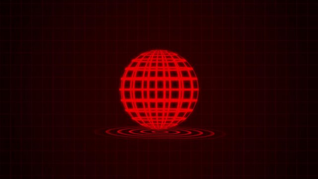 Red Futuristic Grid Globe Animation, simple world globe planet earth with cartographic grid loop animation.
