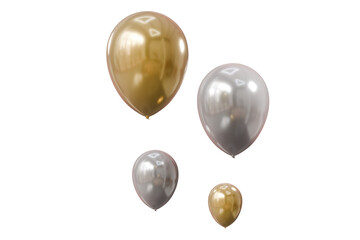 3d gold and silver balloons set icon. celebration party concept. Minimal cartoon balloons party decor festive for event invitation banner. isolated on white background. 3d render