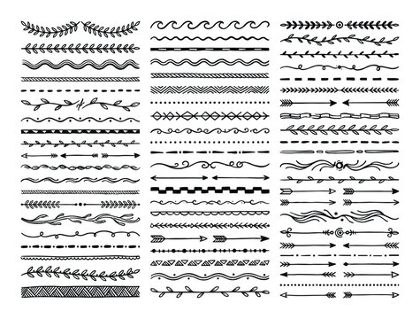 Collection of hand drawn doodle dividers borders scroll elements for bullet journal decoration
