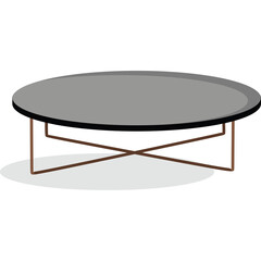 Modern Round Coffee Table with Gray Surface and X-Shaped Brown Metal Legs on Transparent Background