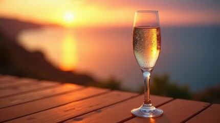 Golden Sunset Reflections with Sparkling Wine by the Seaside Bliss