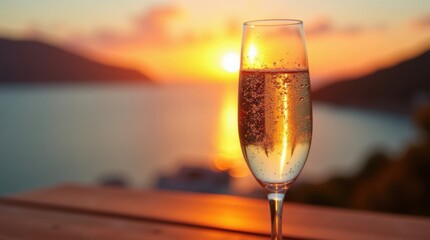 Golden Sunset Reflections with Sparkling Wine by the Seaside Bliss
