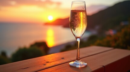 Golden Sunset Reflections with Sparkling Wine by the Seaside Bliss