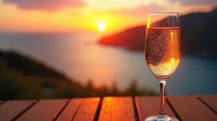 Golden Sunset Reflections with Sparkling Wine by the Seaside Bliss