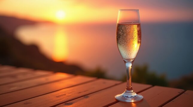 Golden Sunset Reflections with Sparkling Wine by the Seaside Bliss
