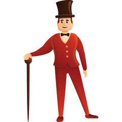 Man in Red Suit and Top Hat Holding Cane Standing with Transparent Background