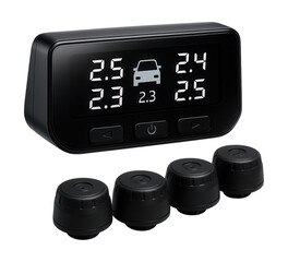 Digital tire pressure monitoring system with wireless sensors.