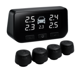 Digital tire pressure monitoring system with wireless sensors.