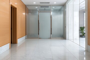 Obraz premium Modern Office Space With Glass Doors and Minimalist Design Aesthetic Interior