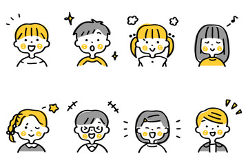 笑顔のこどもたちの上半身イラストセット②