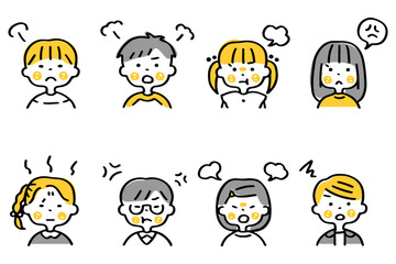 怒った表情のこどもたちの上半身イラストセット②
