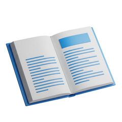 Open blue book with text and blue highlighted section