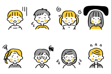 悲しい表情のこどもたちの上半身イラストセット②
