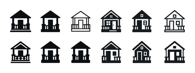 Set of twelve minimalist house icons in various styles