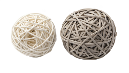 Two rubber band balls, one light and one dark, isolated on transparent background