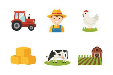 Naklejka premium Farming life cute animal farming tools set