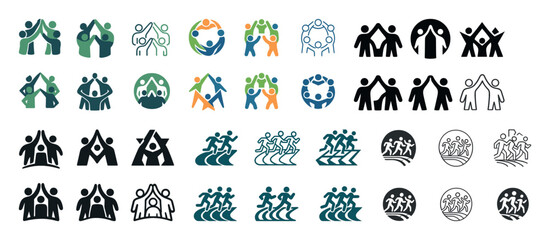 Diverse community icons: teamwork, unity, collaboration symbols