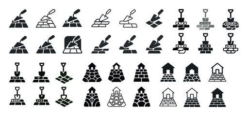 Obraz premium Set of brick and trowel icons for construction and masonry themes